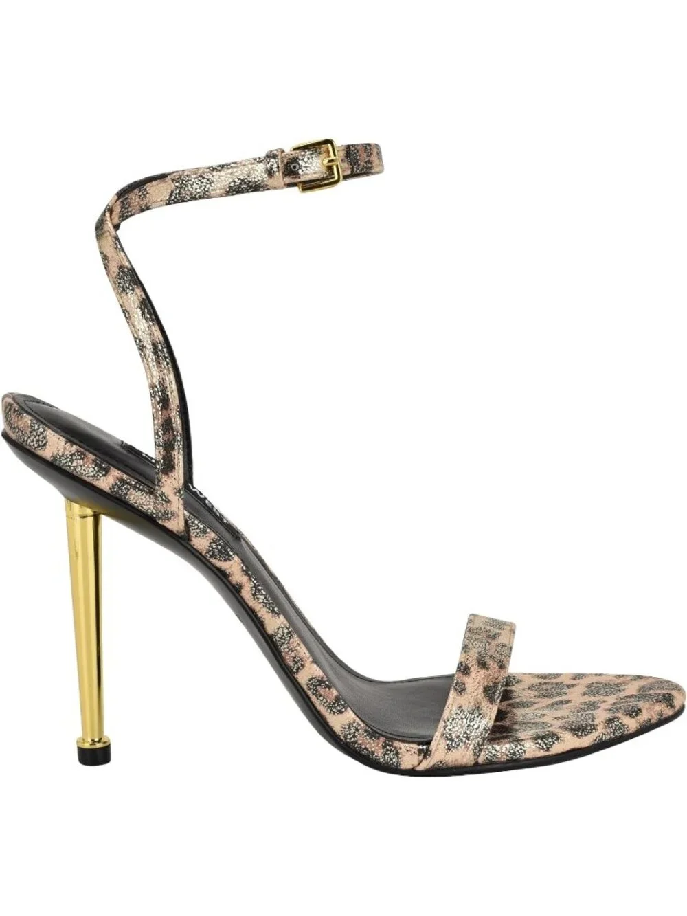 Women Gold Shimmer Leopard Open Toe Ankle Strap Reina Stiletto Heel Sandal Shoes